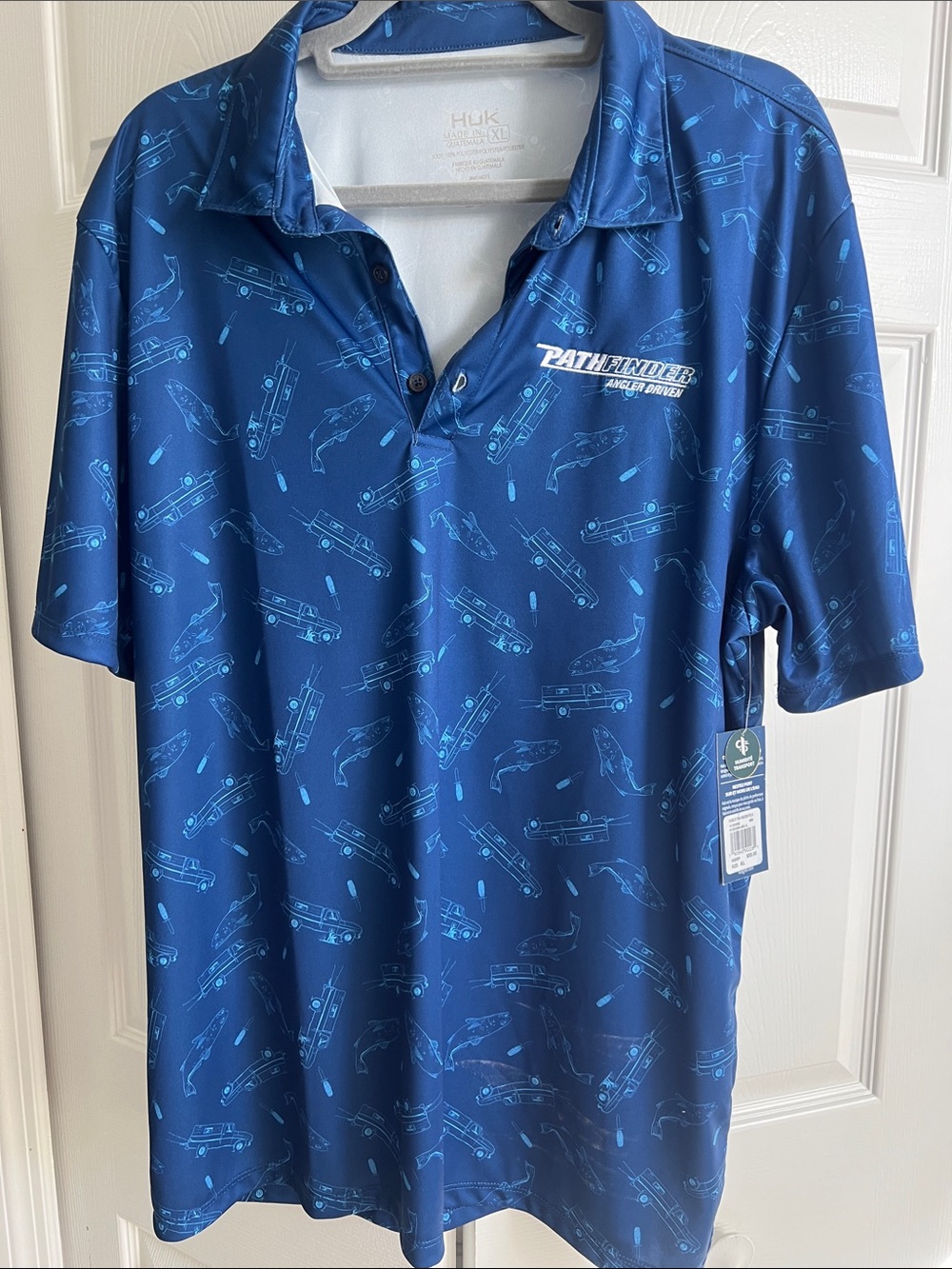 Huk Navy Blue Pathfinder Polo with Light Blue Pattern